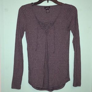 Grey Longsleeve with Lace Up Neckline